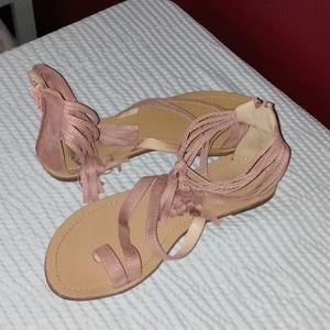 Rue 21 Ankle Fringe Rose Colored Sandals, Size 8